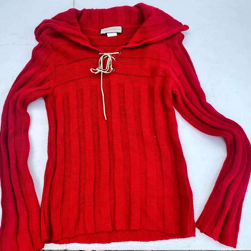 Vibrant Red Cowl Neck Ribbed Sweater